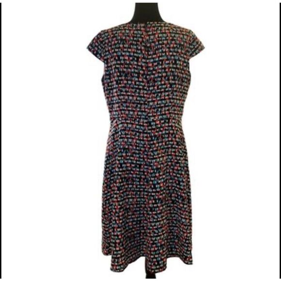 Black Label by Evan Picone A Line Multicolor Geo Print Dress with Cap Sleeves Sz - Picture 4 of 13